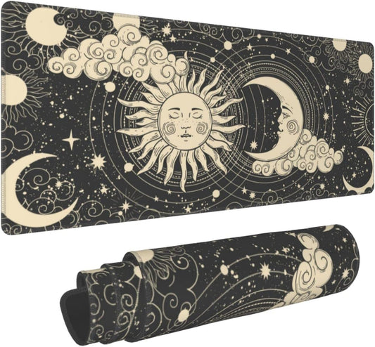 Japanese Ocean Waves Gaming Mouse Pad XL, Non Slip Rubber Base Mousepad, Stitched Edges Desk Pad, Extended Large Mice Pad,31.5 X 11.8 Inch (Astrology Moon Sun)